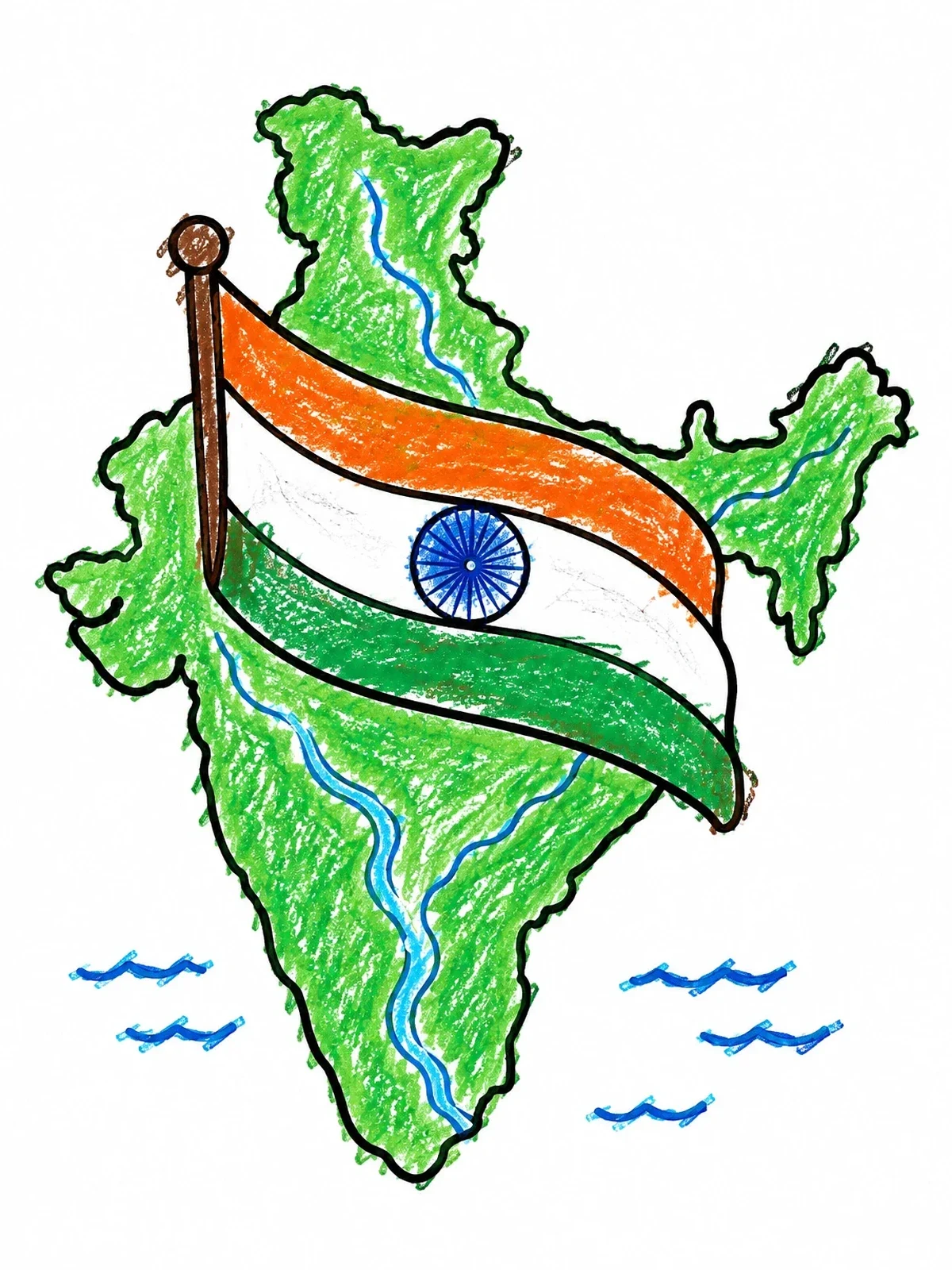Colored example of the Map Of India With National Flag coloring page