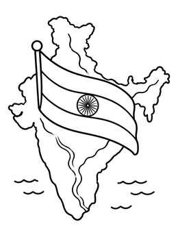 An outline map of India with the national flag in this simple india coloring page.