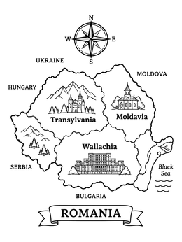Free printable Map Of Romania With Historical Regions coloring page