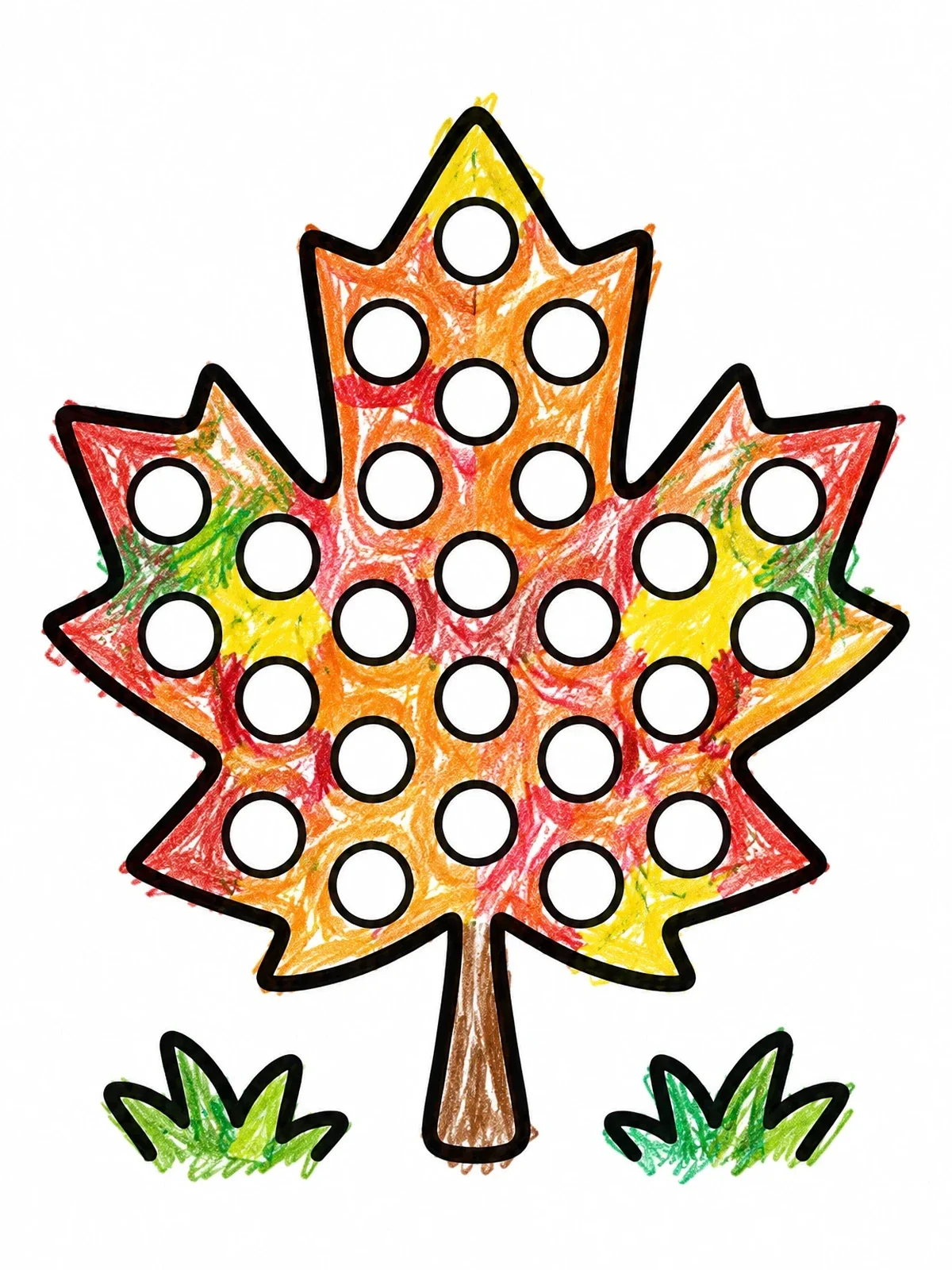 Colored example of the Maple Leaf Dot Marker Activity coloring page