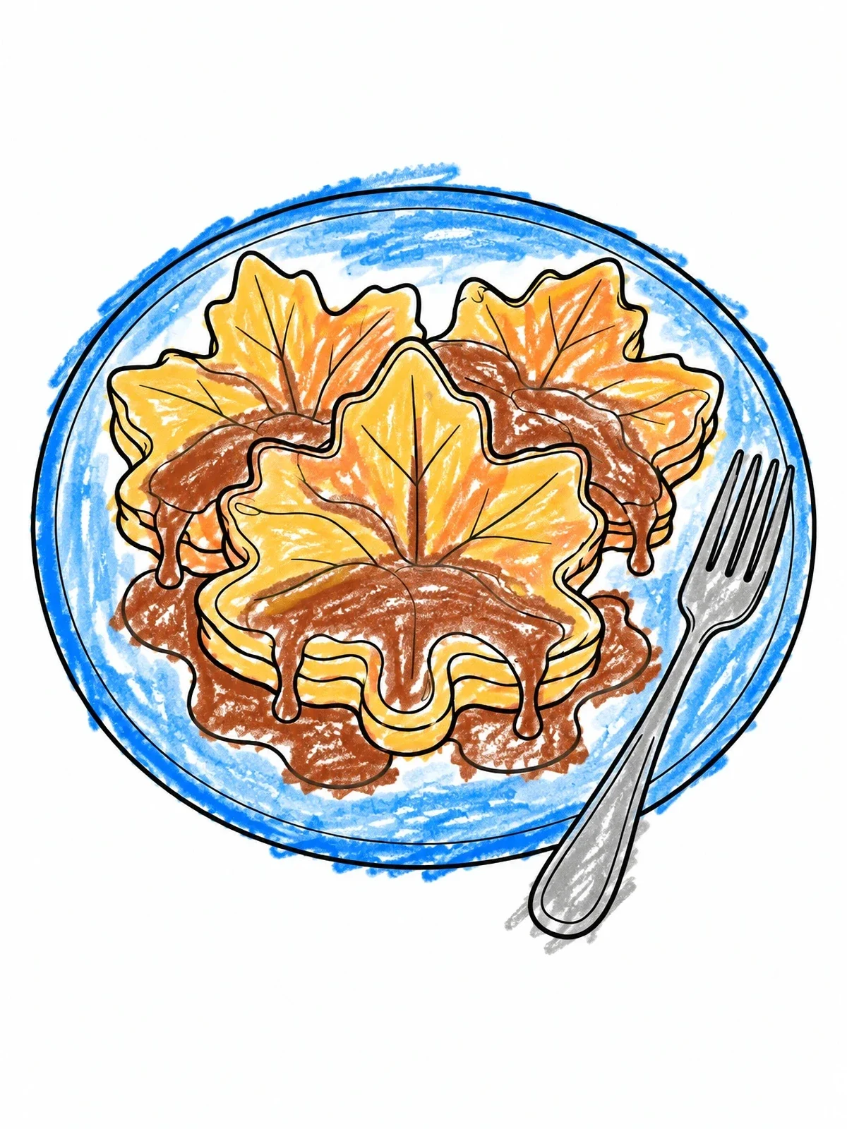 Colored example of the Maple Leaf Pancakes With Syrup coloring page