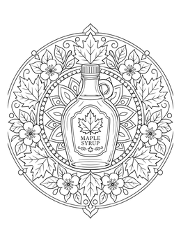 Detailed mandala featuring a glass bottle in this maple syrup coloring page.