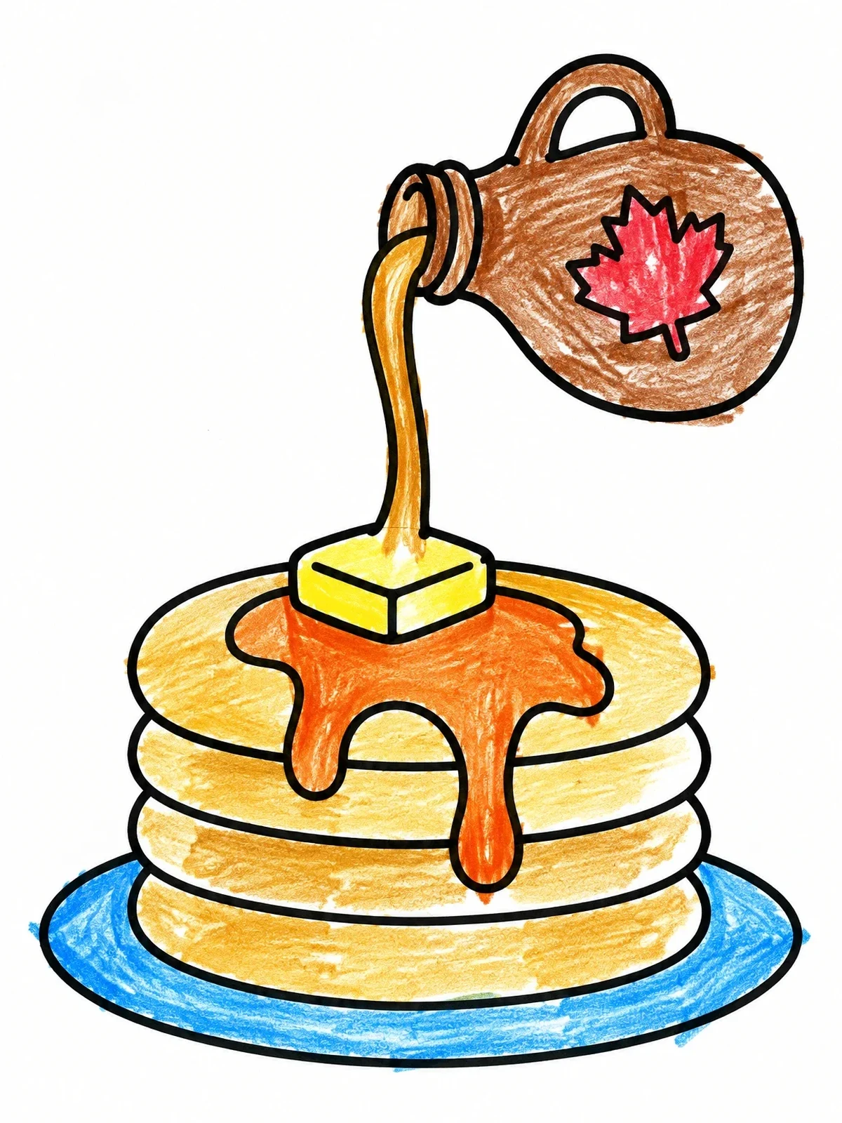Colored example of the Maple Syrup Pouring On Pancakes coloring page