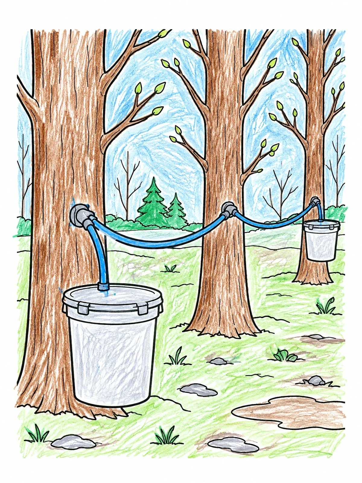 Colored example of the Maple Trees Tapped For Sap coloring page