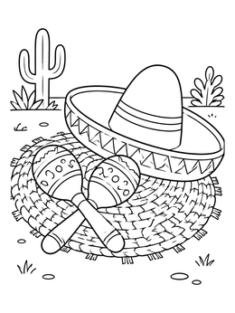 Free printable Maracas And Sombrero On Woven Mat coloring page
