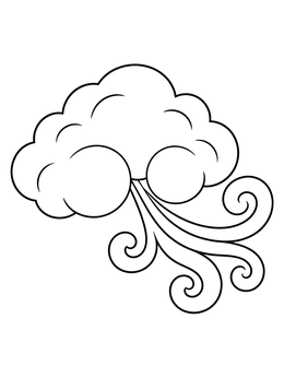 A fluffy cloud gusting decorative swirls on this march coloring page.