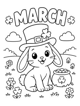 Free printable March Bunny With Leprechaun Hat coloring page