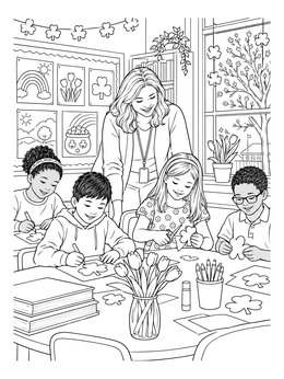 Students make shamrock crafts in this lively march coloring page.