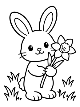 Free printable Cute Bunny Holding A Daffodil coloring page