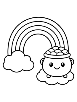 Free printable Cute Pot Of Gold And Rainbow coloring page