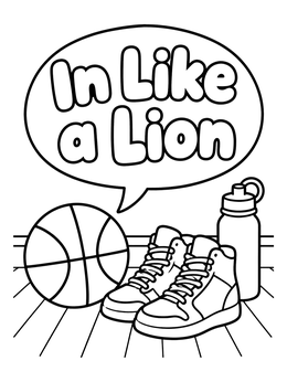 A basketball, sneakers, and water bottle on this march coloring page.