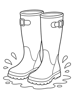 A pair of tall rubber boots splashing in a puddle on this march coloring page.