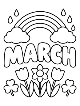 Free printable March Rainbow And Spring Flowers coloring page