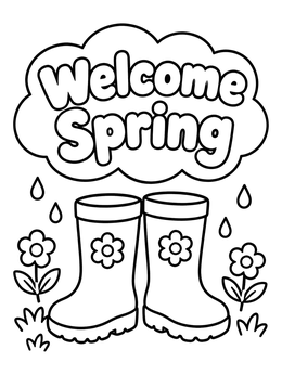 Free printable Spring Rain Boots With Flowers coloring page