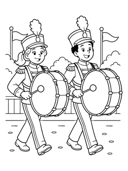 Free printable Marching Band Bass Drummers Parade coloring page