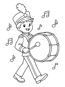 Free printable Young Drummer Marching With Bass Drum coloring page