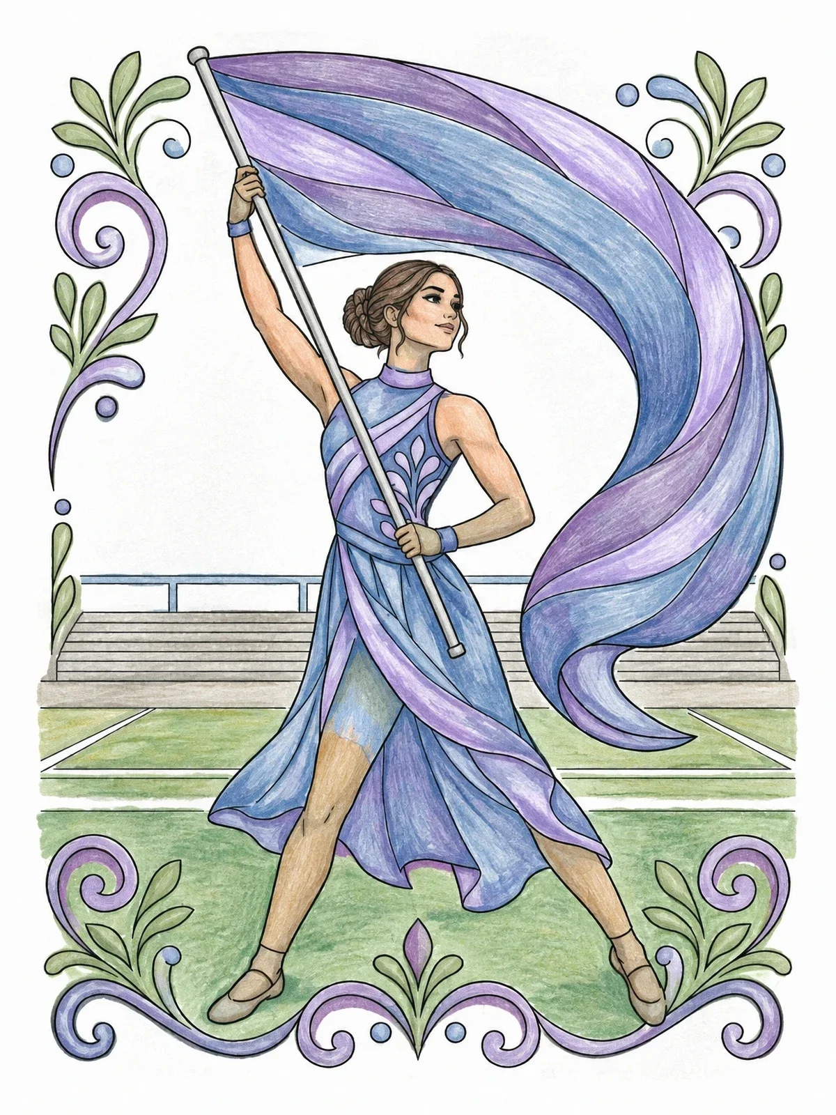 Colored example of the Color Guard Flag Performer coloring page