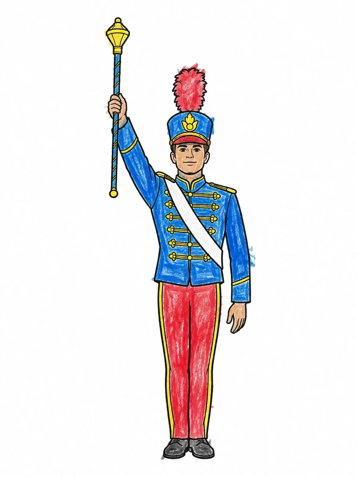 Colored example of the Drum Major Holding Ceremonial Mace coloring page