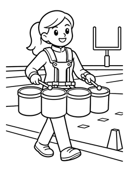 Free printable Marching Band Girl Playing Tenor Drums coloring page
