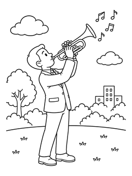 Free printable Trumpet Player In The Park coloring page