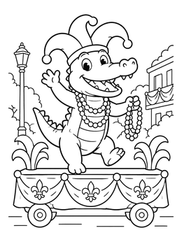 Free printable Alligator On Mardi Gras Float coloring page