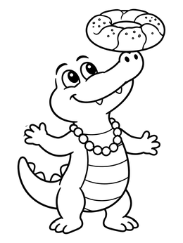 Free printable Cartoon Alligator With King Cake coloring page