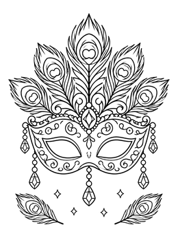 Free printable Carnival Mask With Peacock Feathers coloring page
