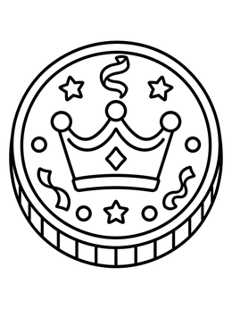 A festive crown doubloon coin on this easy mardi gras coloring page.
