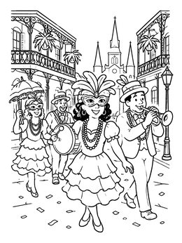 Free printable Mardi Gras Parade In New Orleans coloring page