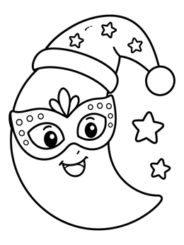 Free printable Smiling Crescent Moon In Masquerade Mask coloring page