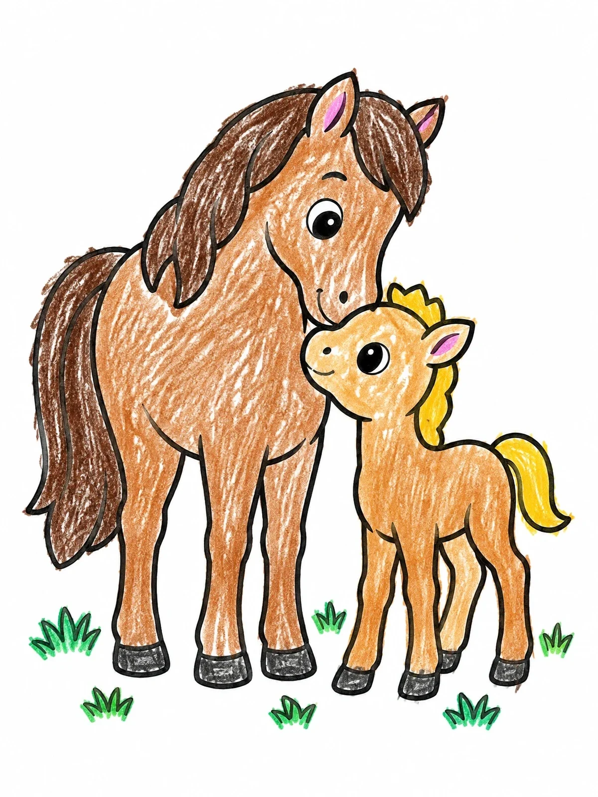 Colored example of the Mare And Sweet Little Foal coloring page