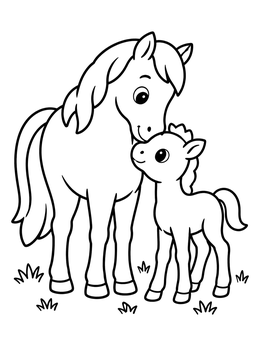 Free printable Mare And Sweet Little Foal coloring page