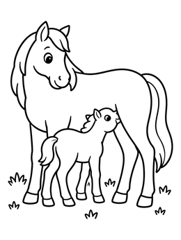 Free printable Mare With Nursing Foal In Pasture coloring page