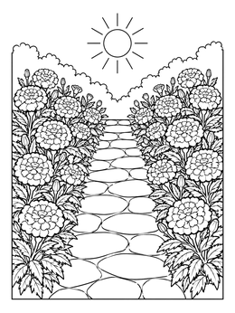 Free printable Garden Path Bordered By Marigolds coloring page