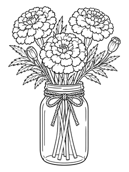 Free printable Marigold Flowers In A Mason Jar coloring page
