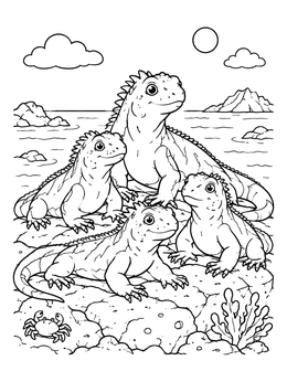 Free printable Marine Iguanas On Rocky Coast coloring page