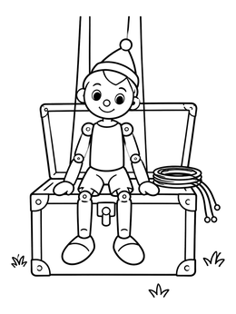 Free printable Marionette Puppet On Vintage Trunk coloring page
