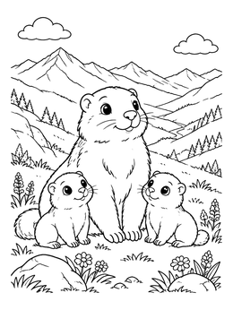 Free printable Marmot Family In The Mountains coloring page