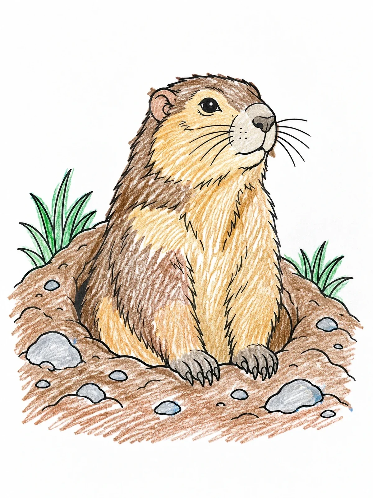 Colored example of the Marmot Peeking From Burrow coloring page