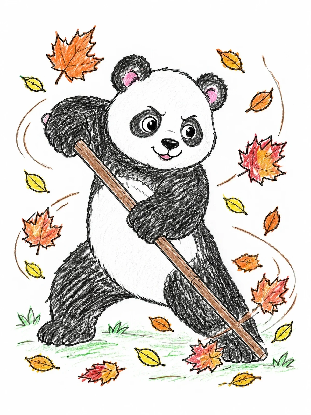 Colored example of the Martial Arts Panda With Staff coloring page