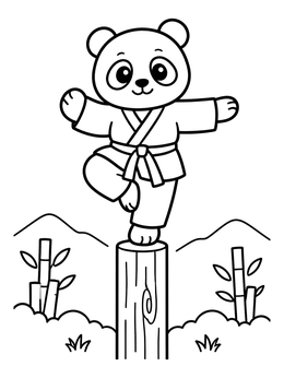 Free printable Martial Arts Panda Balancing On Post coloring page