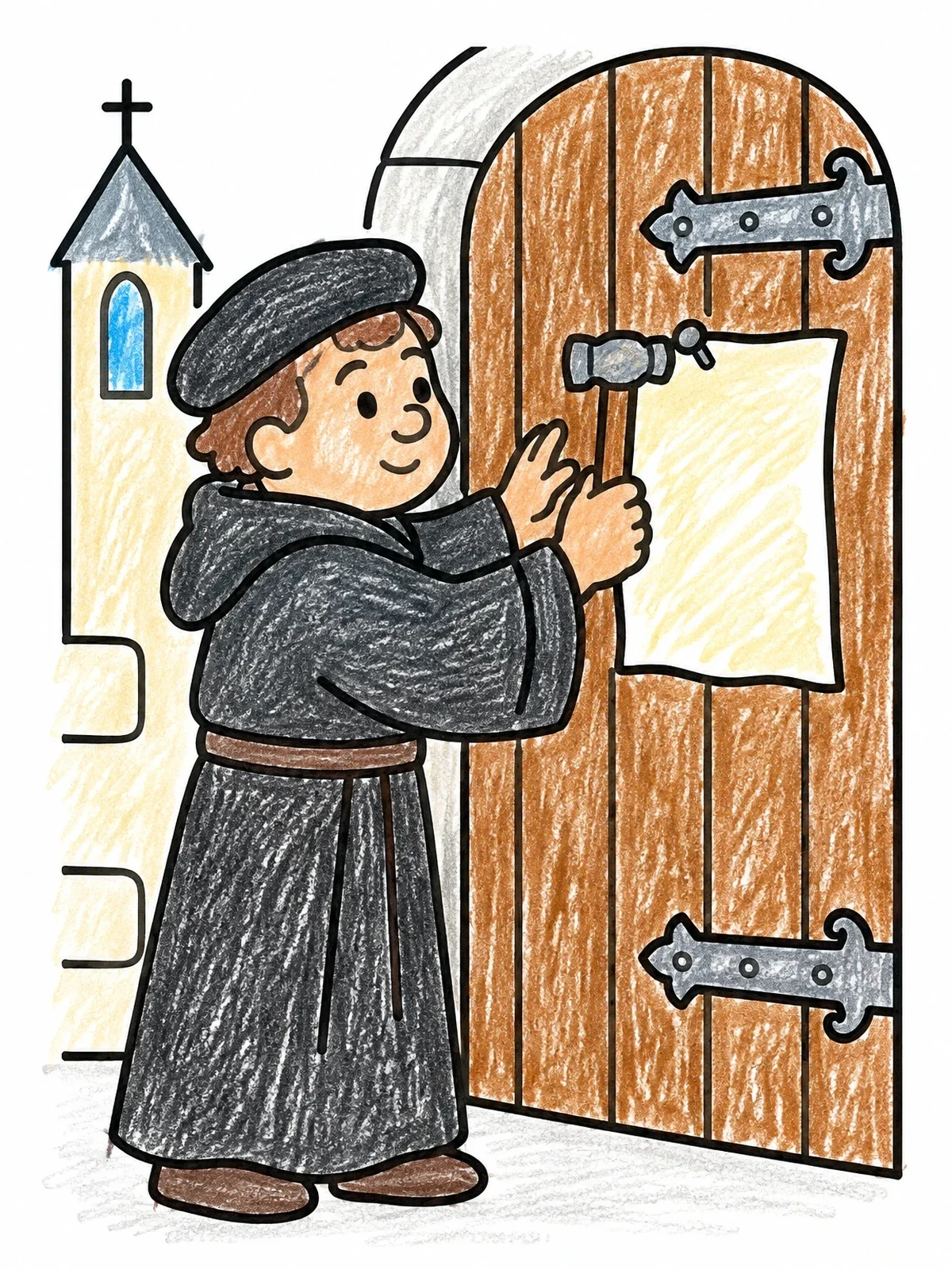 Colored example of the Martin Luther At The Church Door coloring page