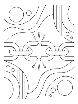 A broken chain symbolizing freedom on a martin luther king coloring page with abstract patterns.