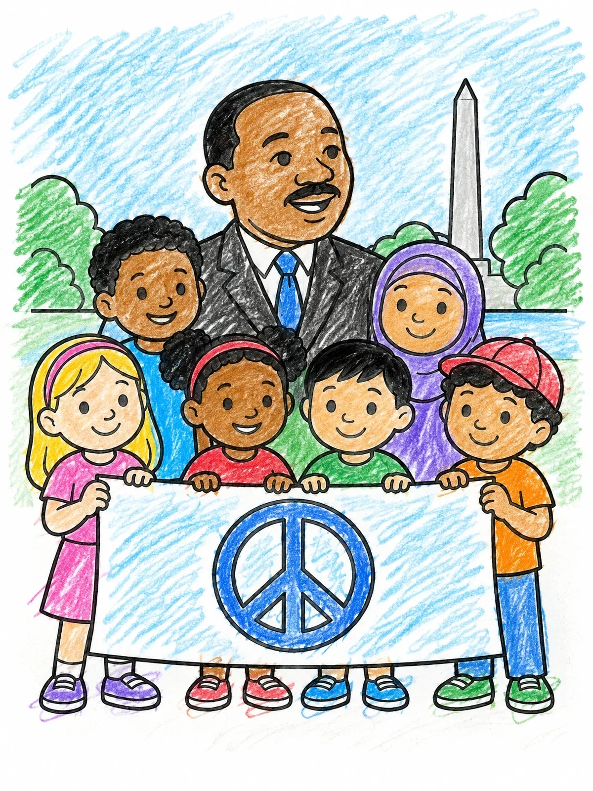 Colored example of the Martin Luther King Jr With Children coloring page