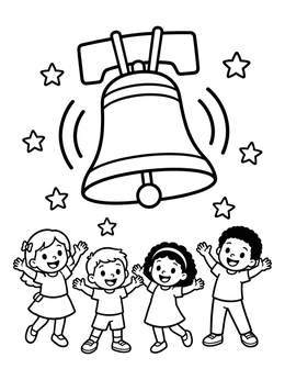 Happy children celebrate unity under a ringing bell in this martin luther king coloring page.
