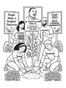 Volunteers plant a young tree on this martin luther king coloring page.