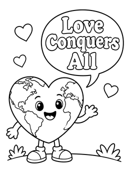 Free printable Cute Heart Earth With Inspiring Message coloring page