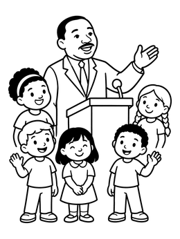 Free printable Dr. King Speaking With Cheerful Children coloring page