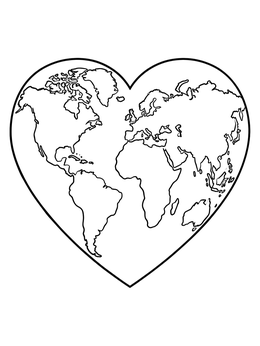 A heart-shaped world map featured on this martin luther king coloring page.