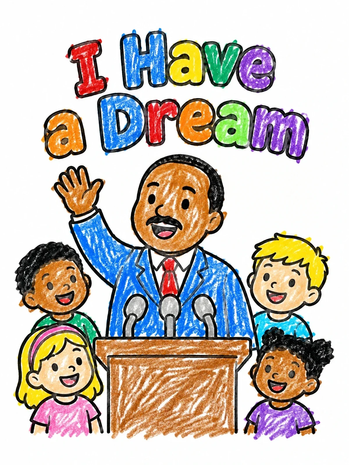 Colored example of the Martin Luther King Jr. With Children coloring page